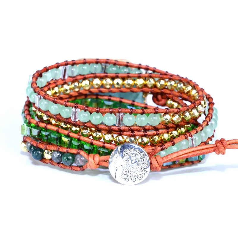 Fervent Leather Wrap Bracelet With Crystal Quartz Charm