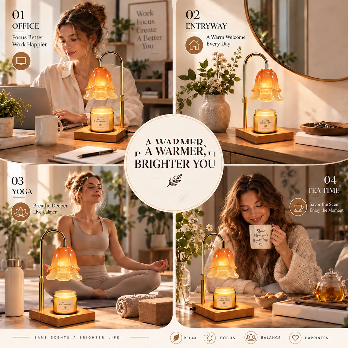 Flower Candle Warmer Lamp With Timer And Adjustable Brightness