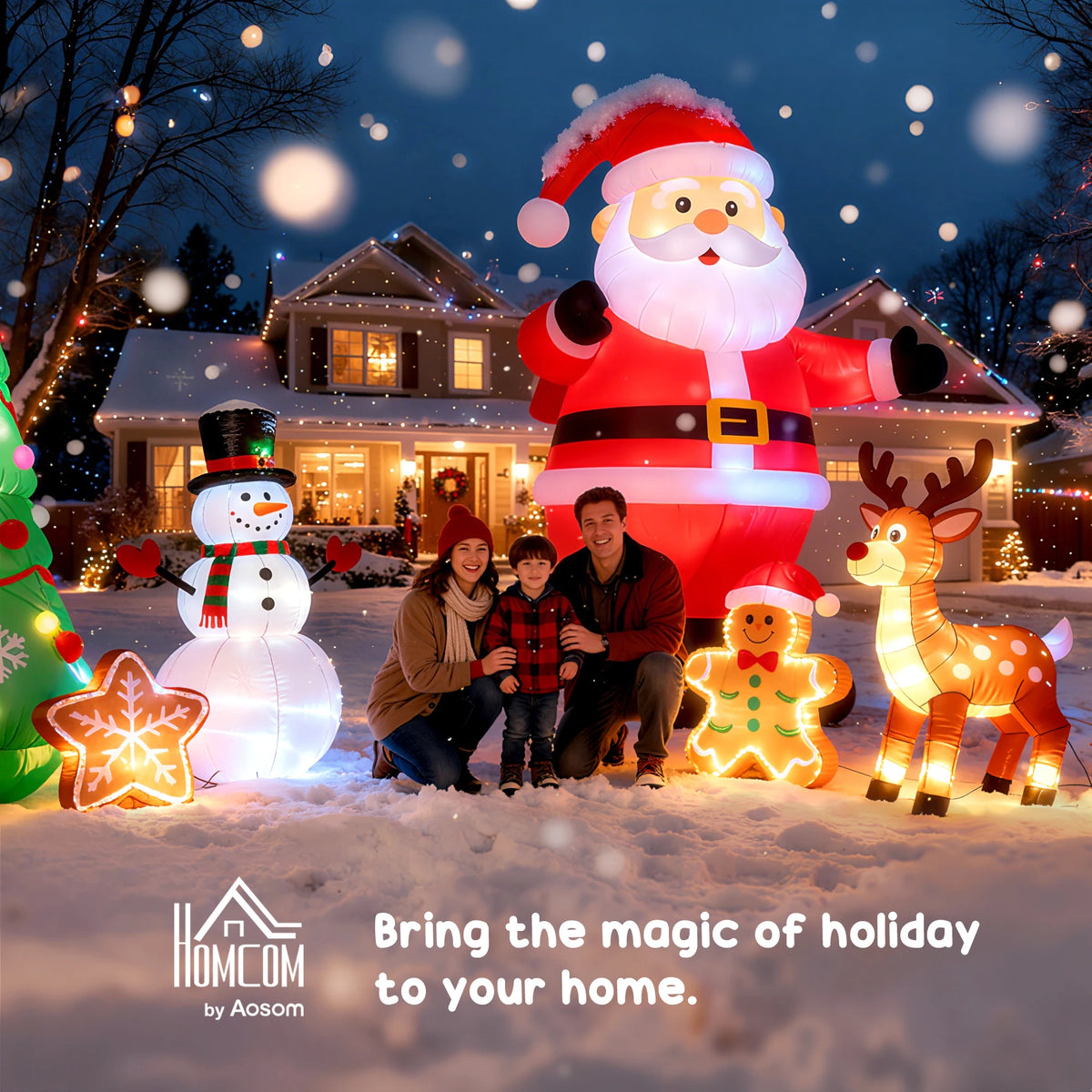HOMCOM Christmas Inflatable Santa Claus With Candy Cane LED Lights