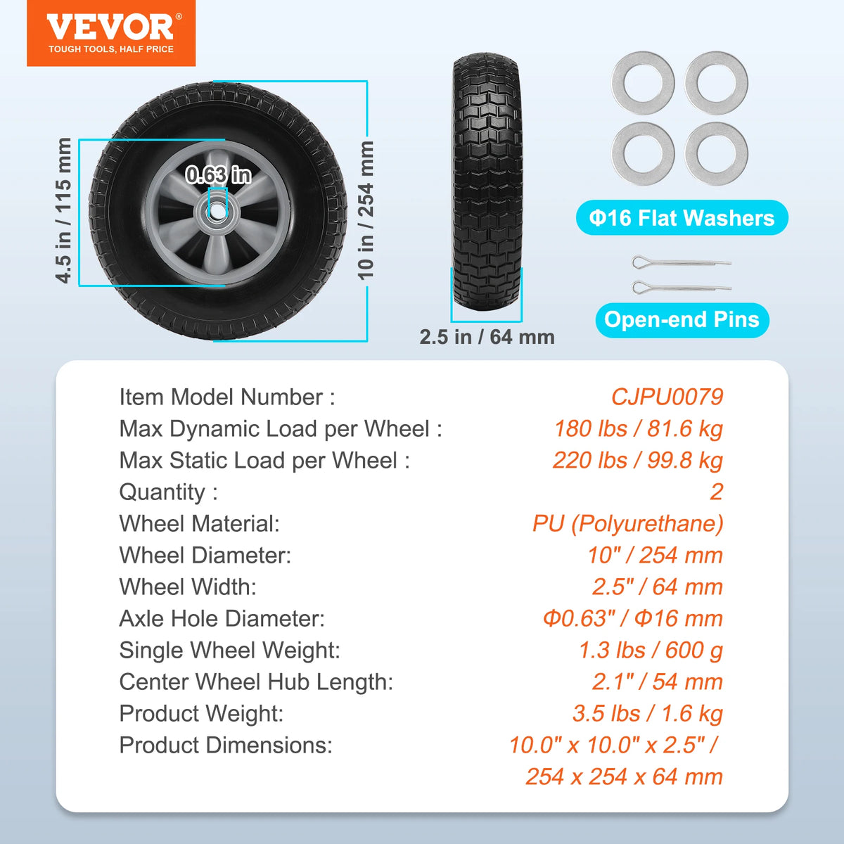 SucceBuy Solid PU Run Flat Tubeless Wheels for Carts and Dollies