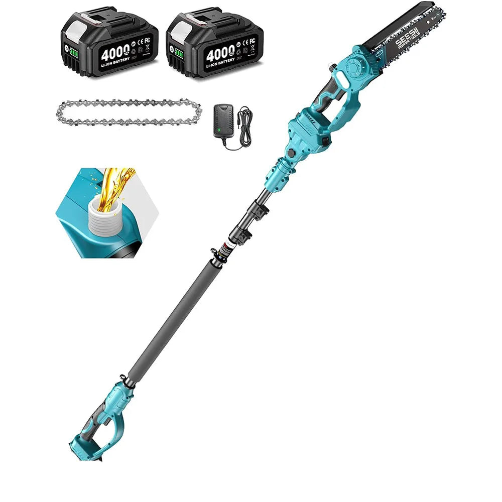 SEESII 8'' Brushless Polesaw Electric Chainsaw with 3M Extension Pole 2 in 1 High Branch Saw Cordless Chainsaw Tree Trimming Limb Cutter Pruner for Makita 18V Battery Pin