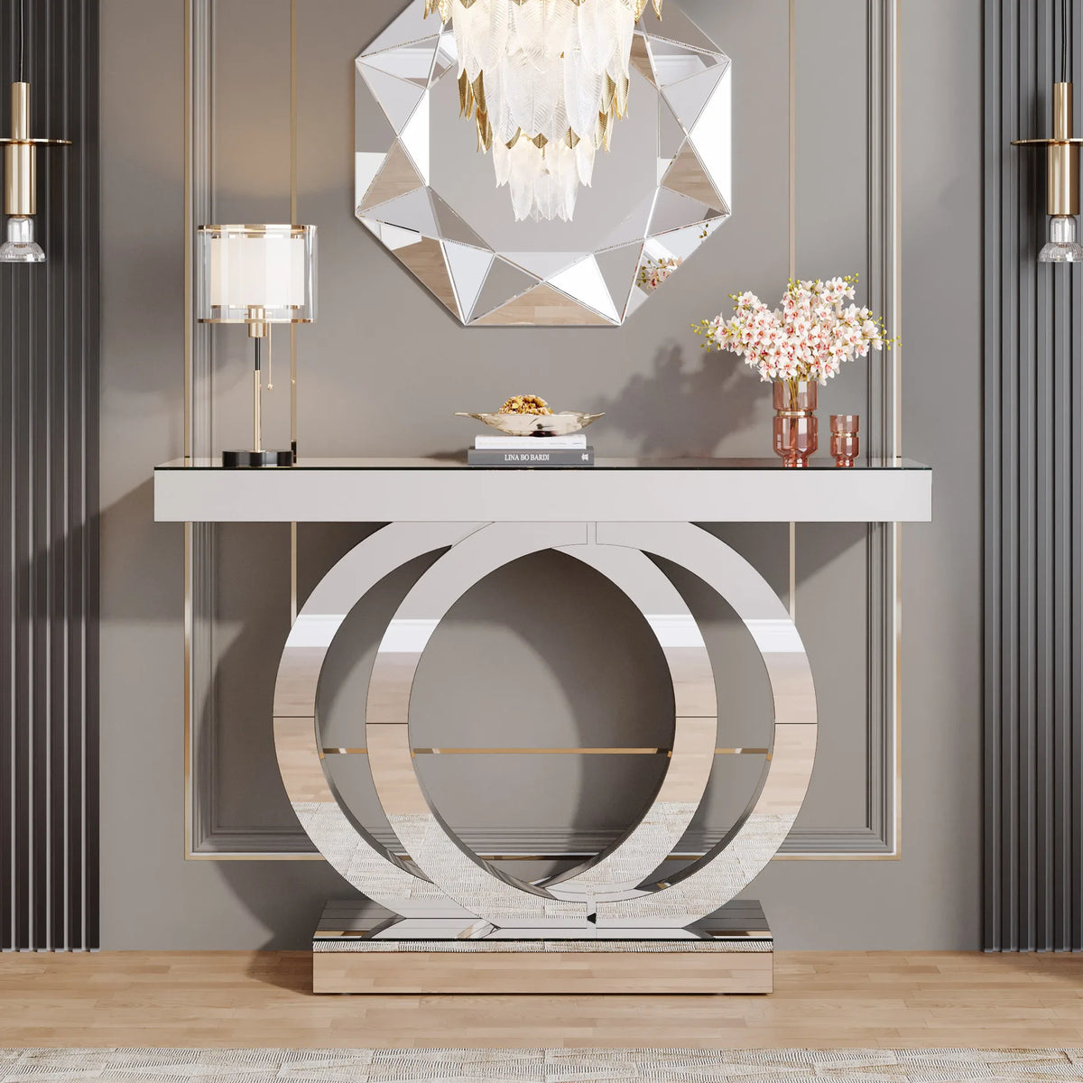 Tribesigns 43.3-Inch (110cm)Mirrored Console Table, Modern Entryway Table with Thickened Mirror Finish Tabletop