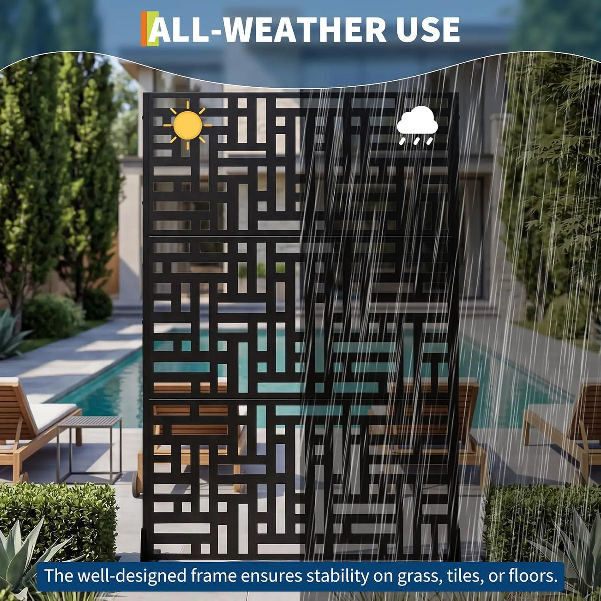 Outdoor Privacy Screen 78" h x 48" w, Heavy Duty Freestanding Metal Garden Privacy Fence Panel, Weatherproof & Rustproof Decorative Room Divider Partition for Patio, Backyard, Balcony, Deck