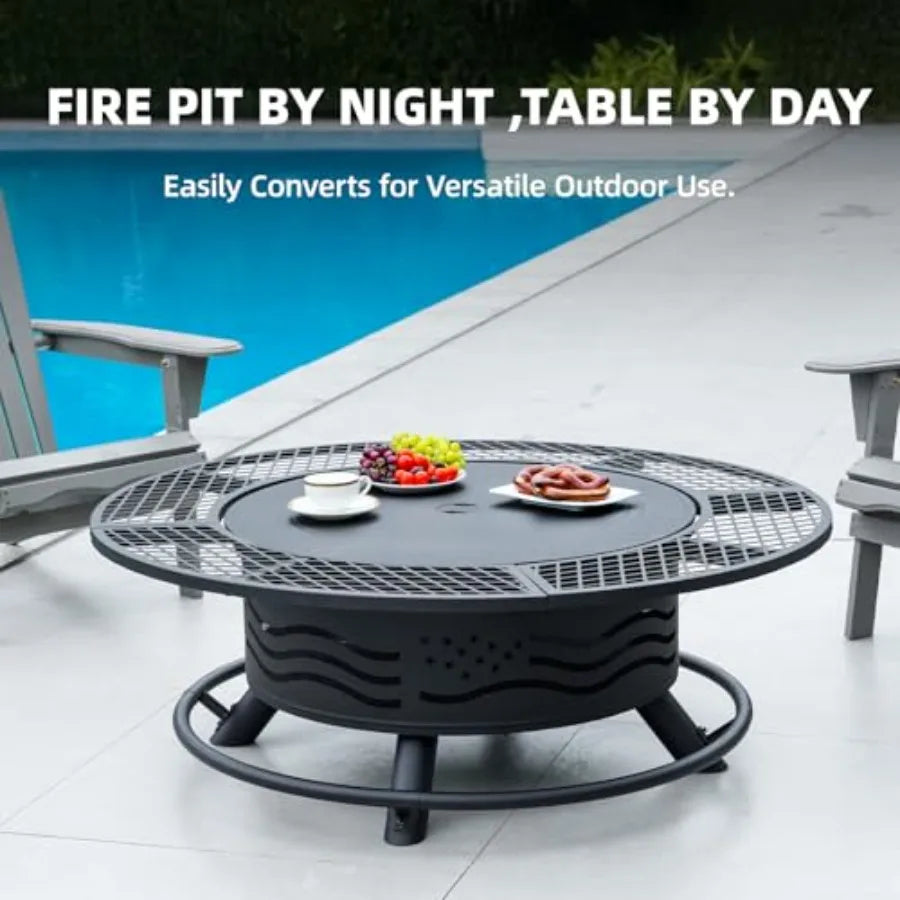 Stainless Steel Outdoor Fire Pit With Cooking Grates And Lid