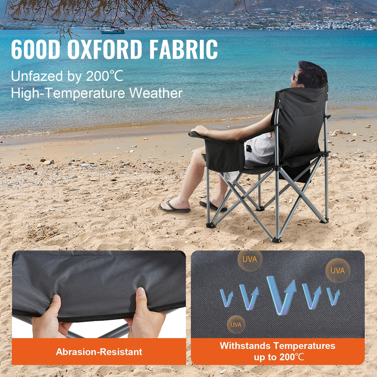 VEVOR Portable Folding Chair With Padded Armrests And Pockets