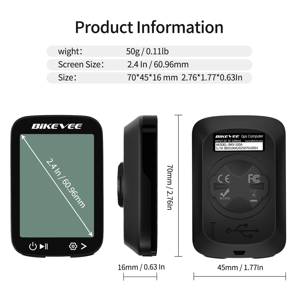 Bikevee Rechargeable Wireless Cycling Computer With Auto Backlight