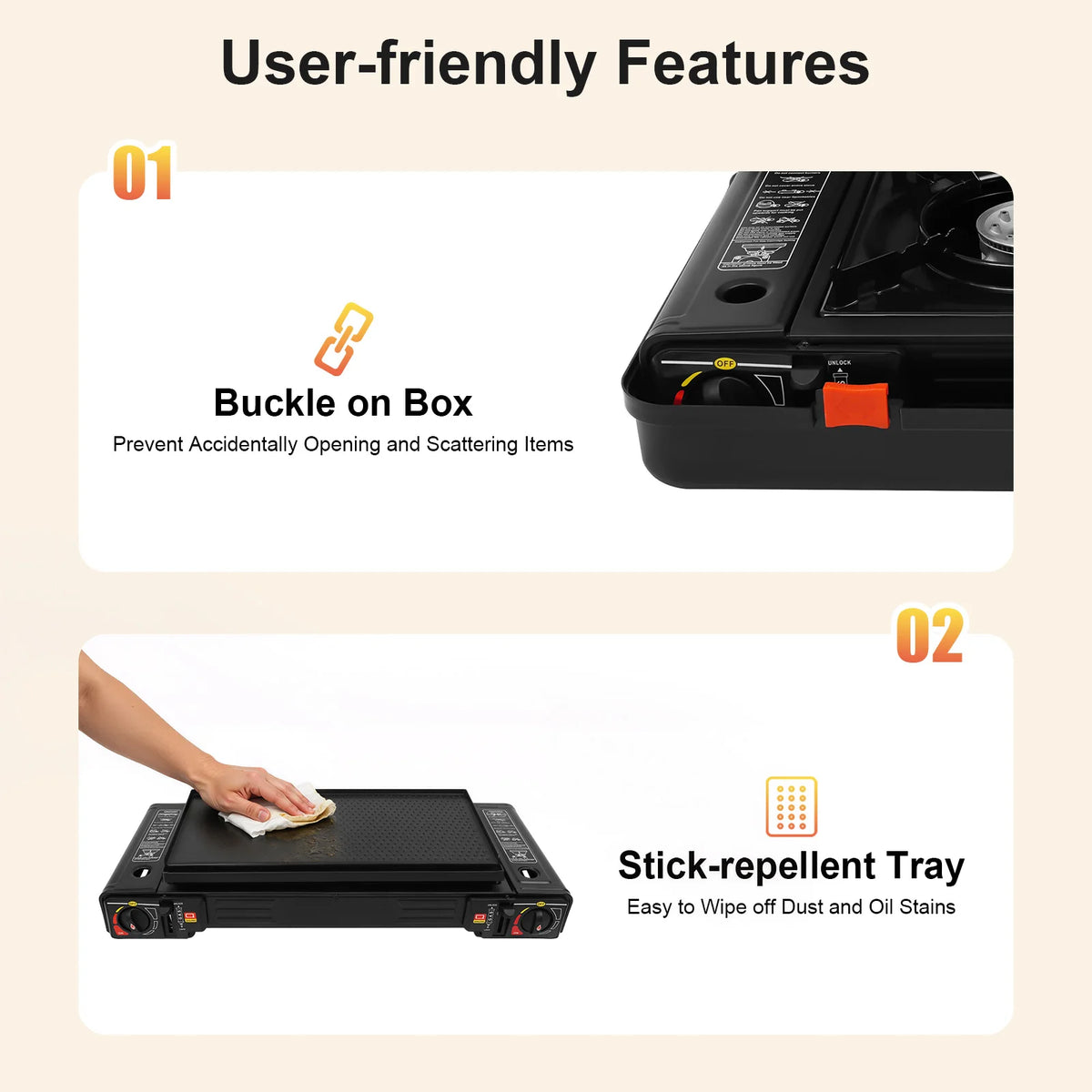 Portable Dual Burner Camping Gas Stove With Adjustable Flame Control