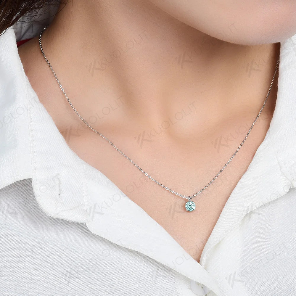 Kuololit US Stock 0.5CT Cyan Moissanite Necklace for Women 925 Sliver Sterling White Gold for Anniversary Engagement Christmas Gifts