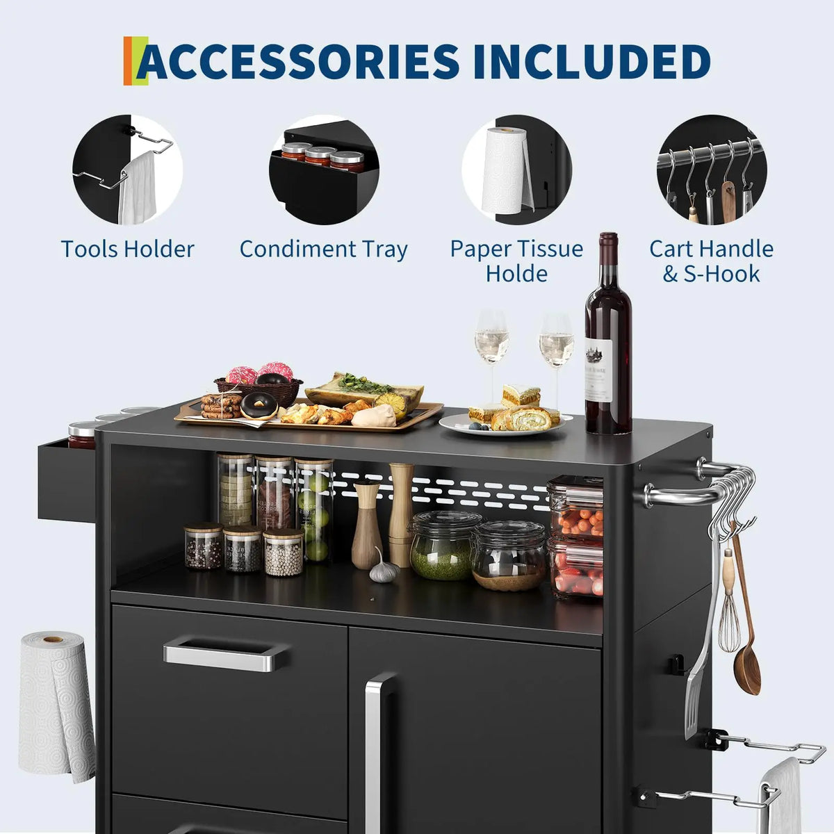 HiMISS Outdoor Grill Cart With Stainless Steel Prep Table