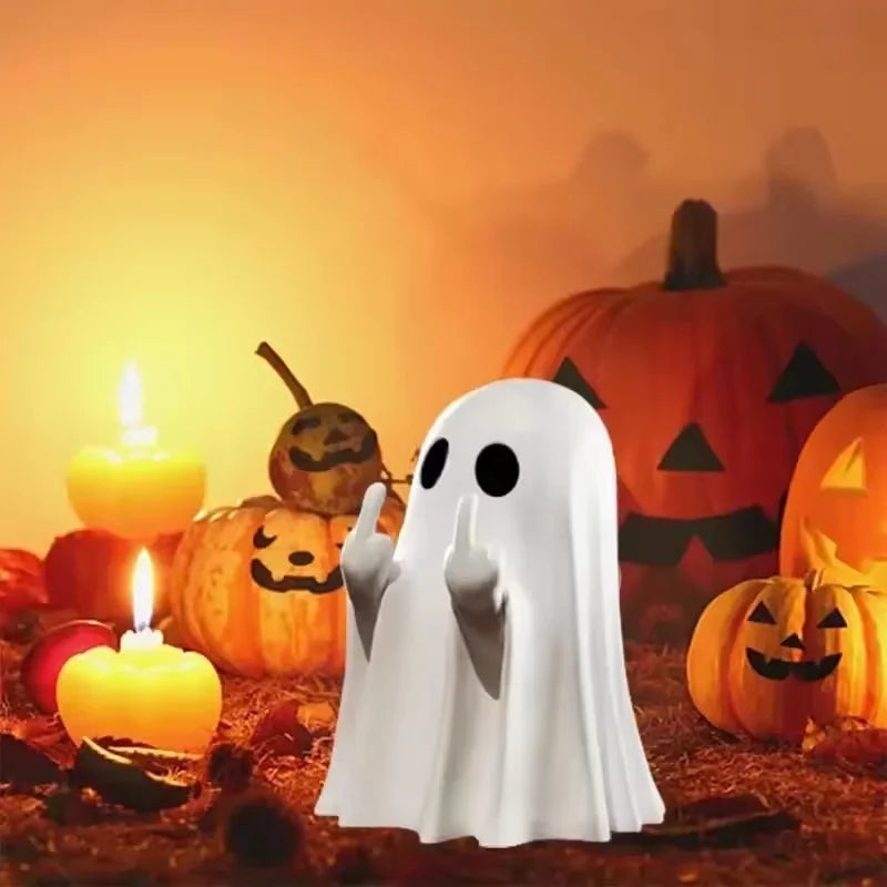 Cute Ghost Resin Statue Middle Finger Halloween Shelf Decor for Home Displays