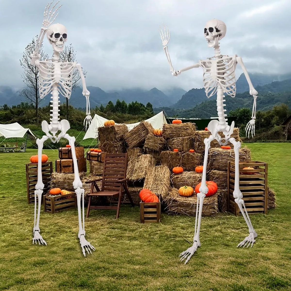 Halloween Skeleton Decoration, 7.9 Ft Plastic Skeleton with Movable Joints for Yard, Lawn, and Porch Decor