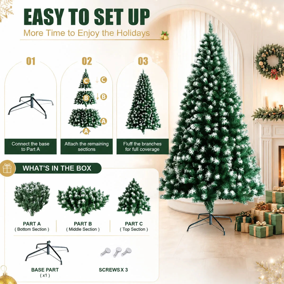 Snow Flocked Artificial Christmas Tree For Indoor Holiday Decoration