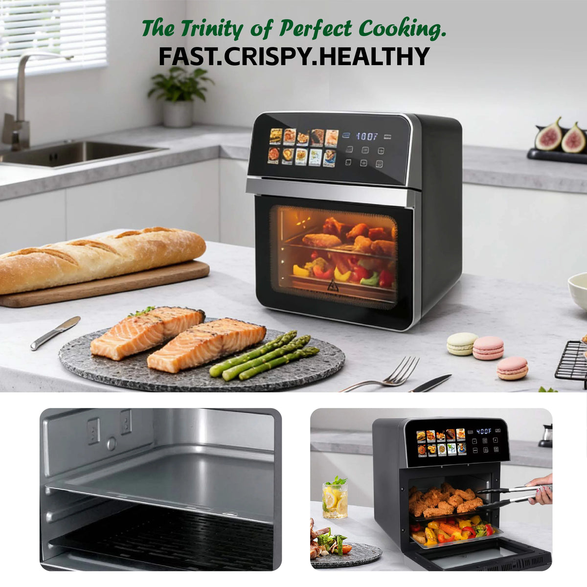 Air Fryer Toaster Oven Combo With Ten Presets Easy Cleaning