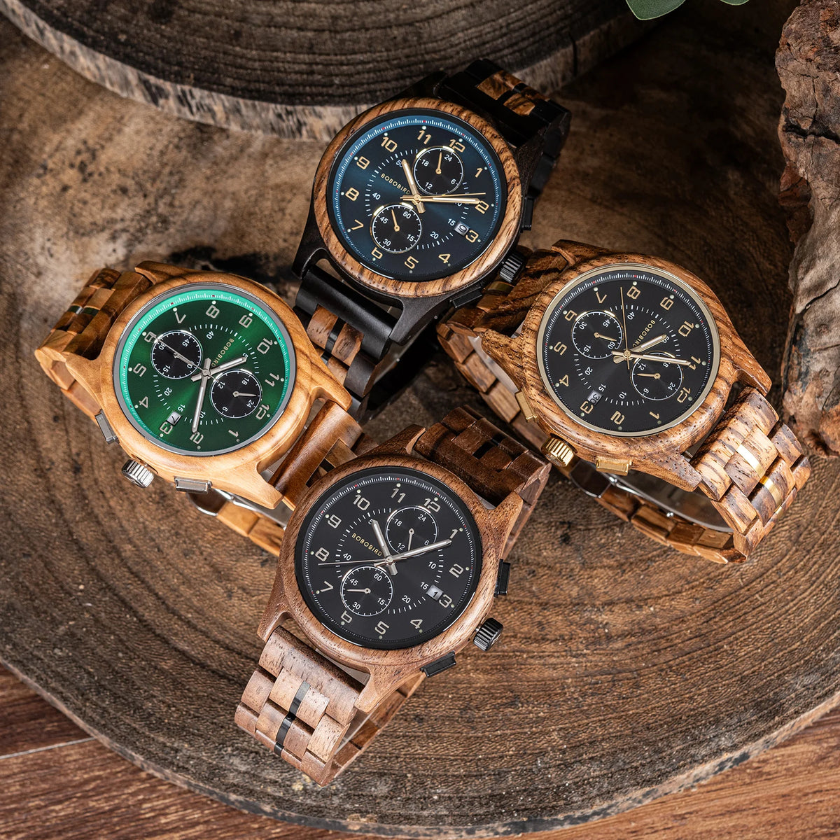 BOBO BIRD Men’s Wooden Chronograph Watch Luminous Hands, Handcrafted Chronograph Wrist Watch with Gift Box Adjustable Wooden Strap Perfect Gift for Anniversary Birthday