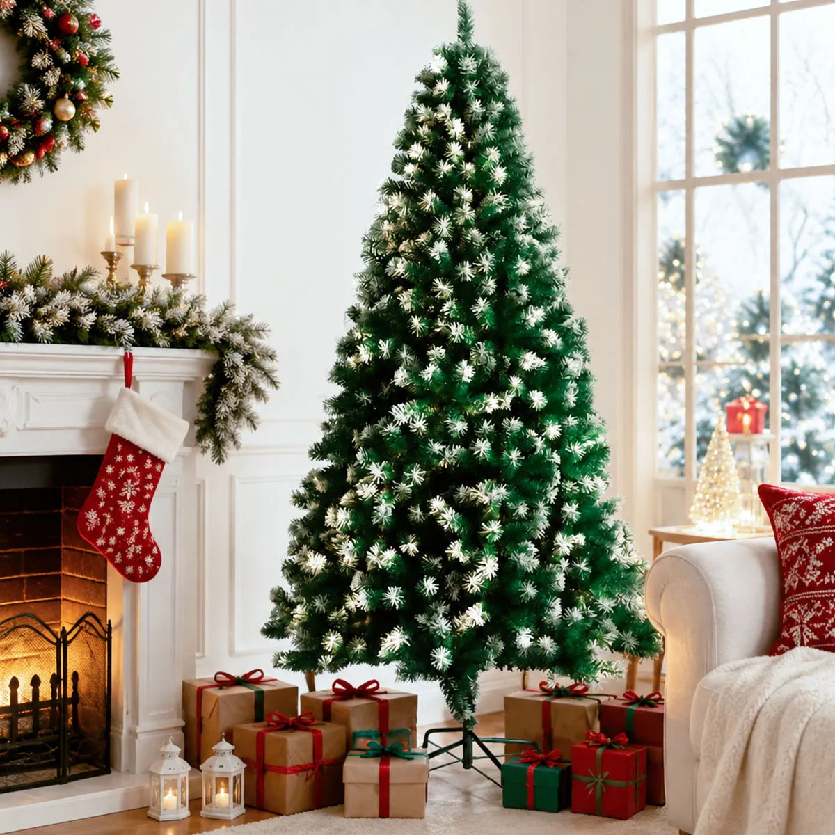 Snow Flocked Artificial Christmas Tree For Indoor Holiday Decoration