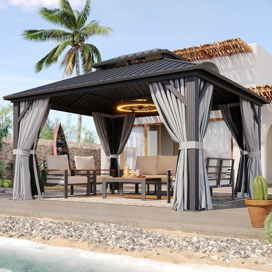 Aoxun Galvanized Steel Double Roof Outdoor Gazebo With Netting Curtains