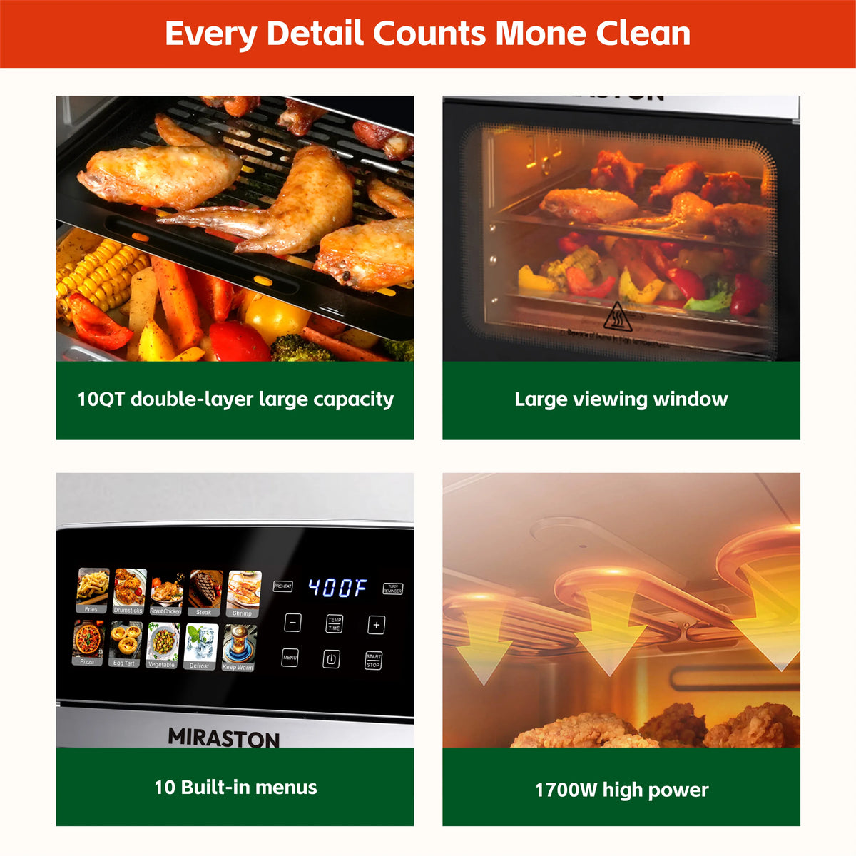 Air Fryer Toaster Oven Combo With Ten Presets Easy Cleaning