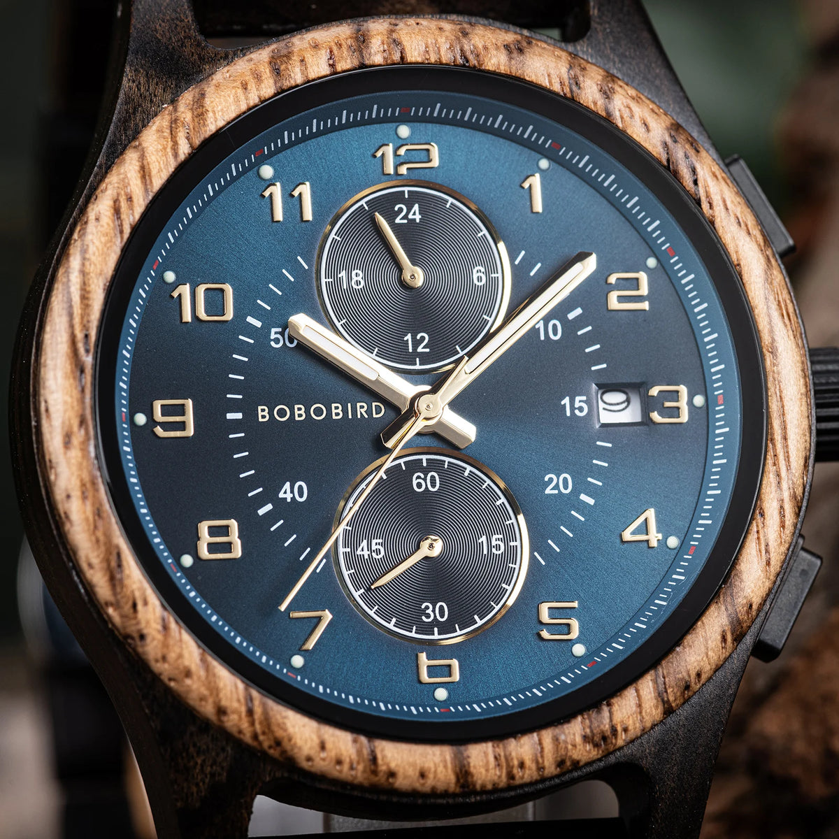 BOBO BIRD Men’s Wooden Chronograph Watch Luminous Hands, Handcrafted Chronograph Wrist Watch with Gift Box Adjustable Wooden Strap Perfect Gift for Anniversary Birthday