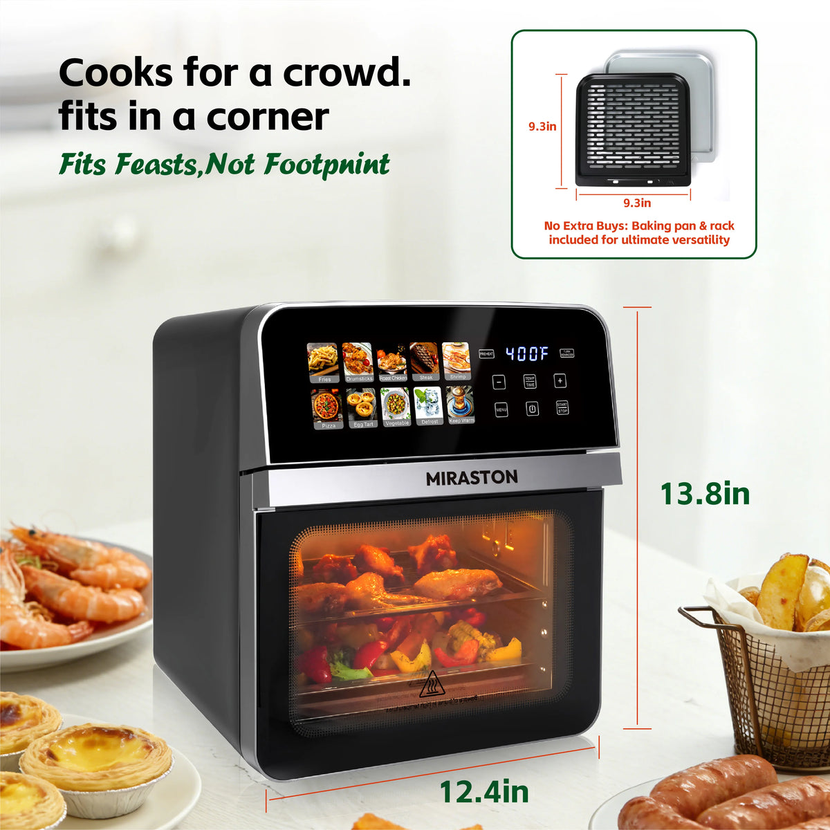 Air Fryer Toaster Oven Combo With Ten Presets Easy Cleaning