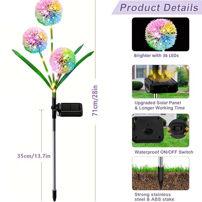 Solar LED Dandelion Garden Ground Lights for Outdoor Decor