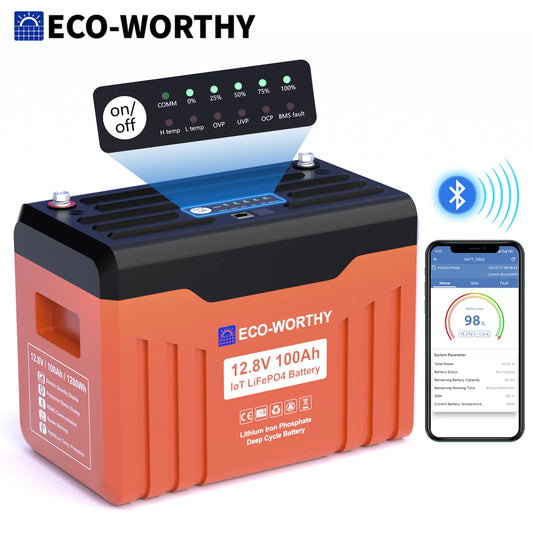 Eco-Worthy 12V 100Ah LiFePO4 Battery With Bluetooth Protection