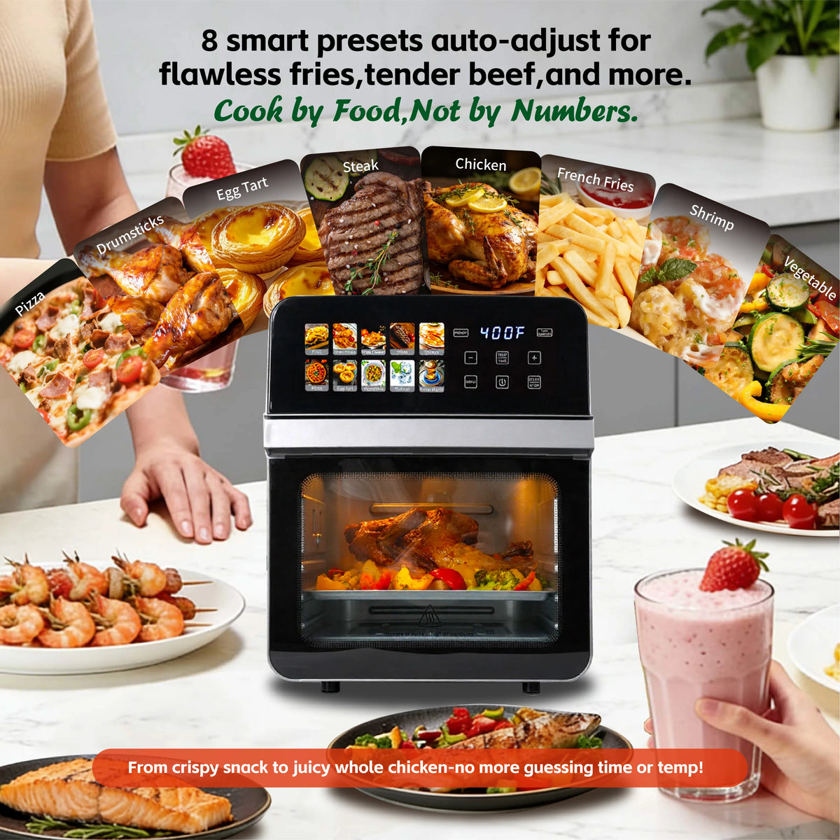 Air Fryer Toaster Oven Combo With Ten Presets Easy Cleaning