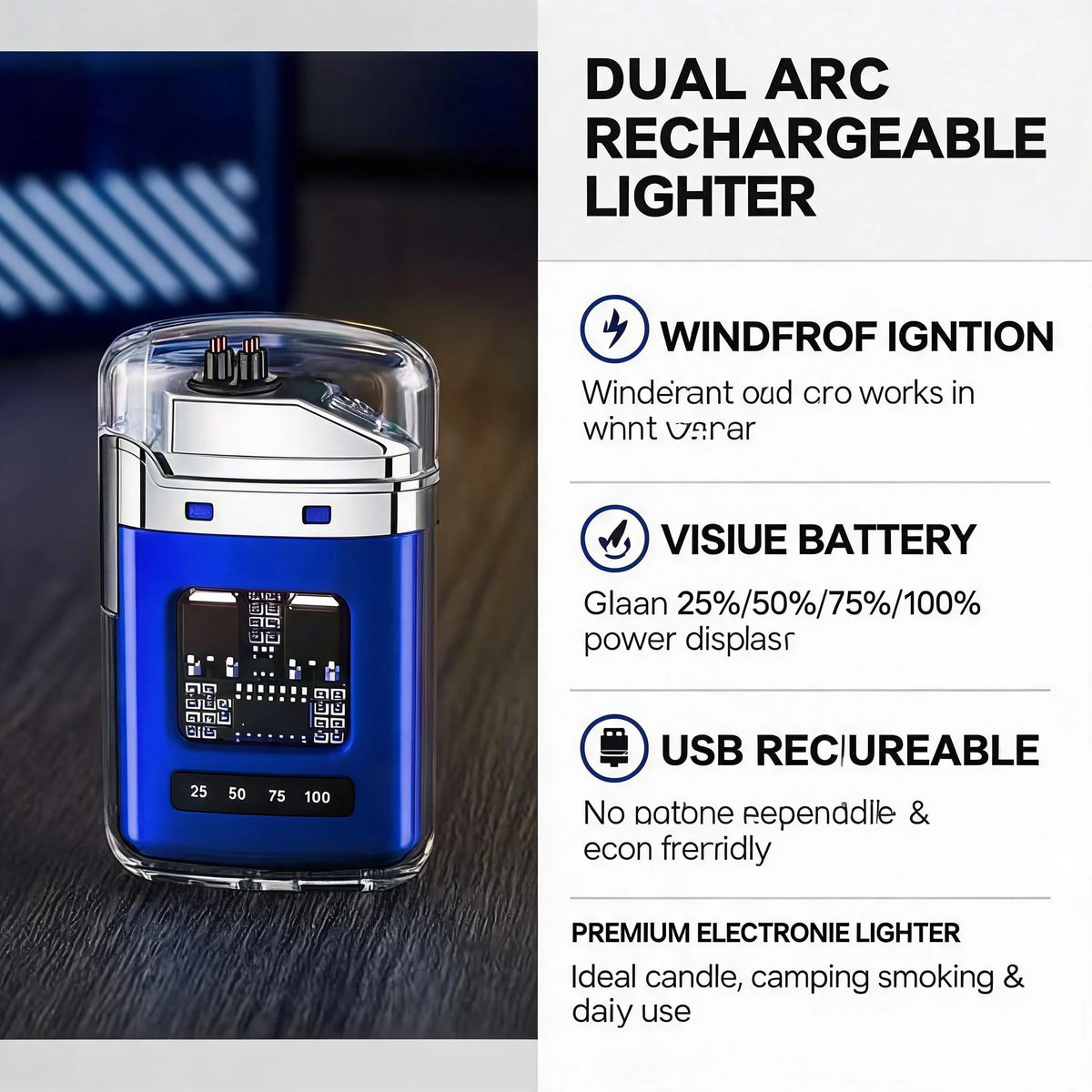 Windproof Waterproof Electric Arc Lighter For Outdoor Use