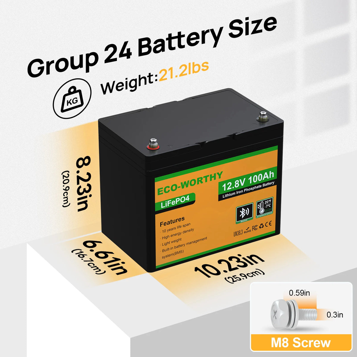 Eco Worthy 12V 100Ah LiFePO4 Lithium Battery With Bluetooth