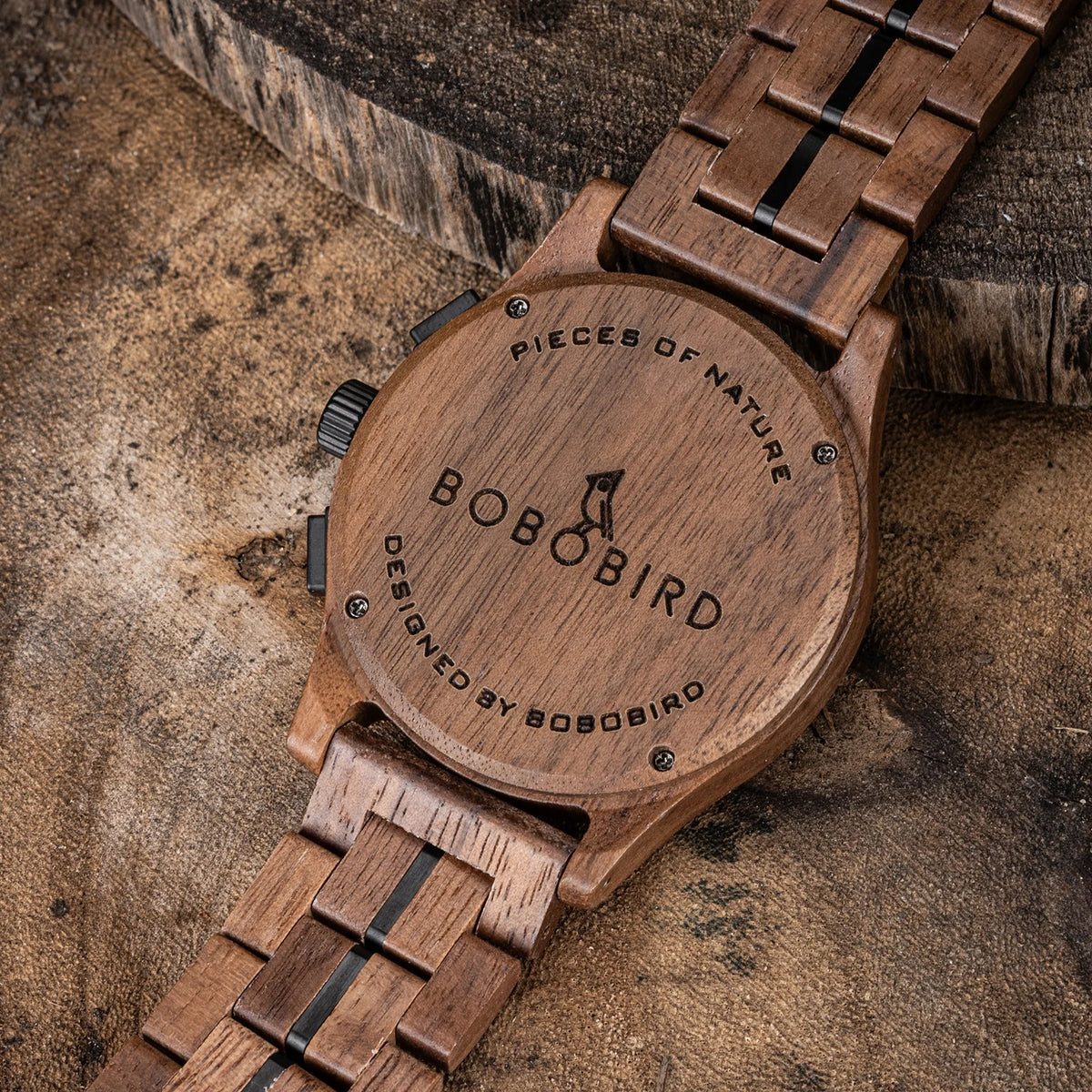 BOBO BIRD Men’s Wooden Chronograph Watch Luminous Hands, Handcrafted Chronograph Wrist Watch with Gift Box Adjustable Wooden Strap Perfect Gift for Anniversary Birthday