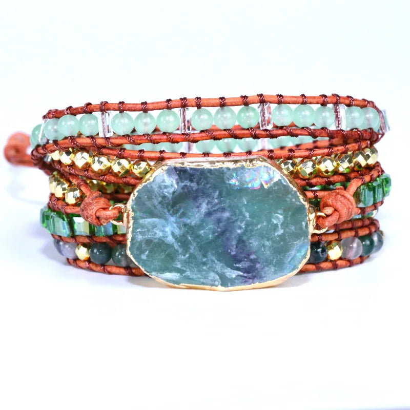 Fervent Leather Wrap Bracelet With Crystal Quartz Charm