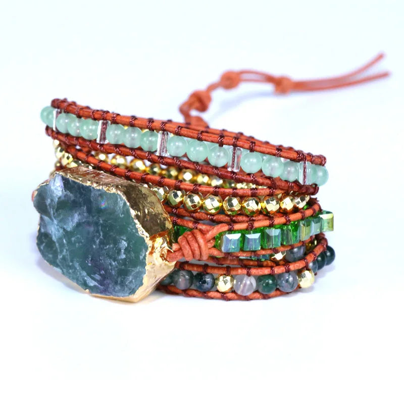 Fervent Leather Wrap Bracelet With Crystal Quartz Charm