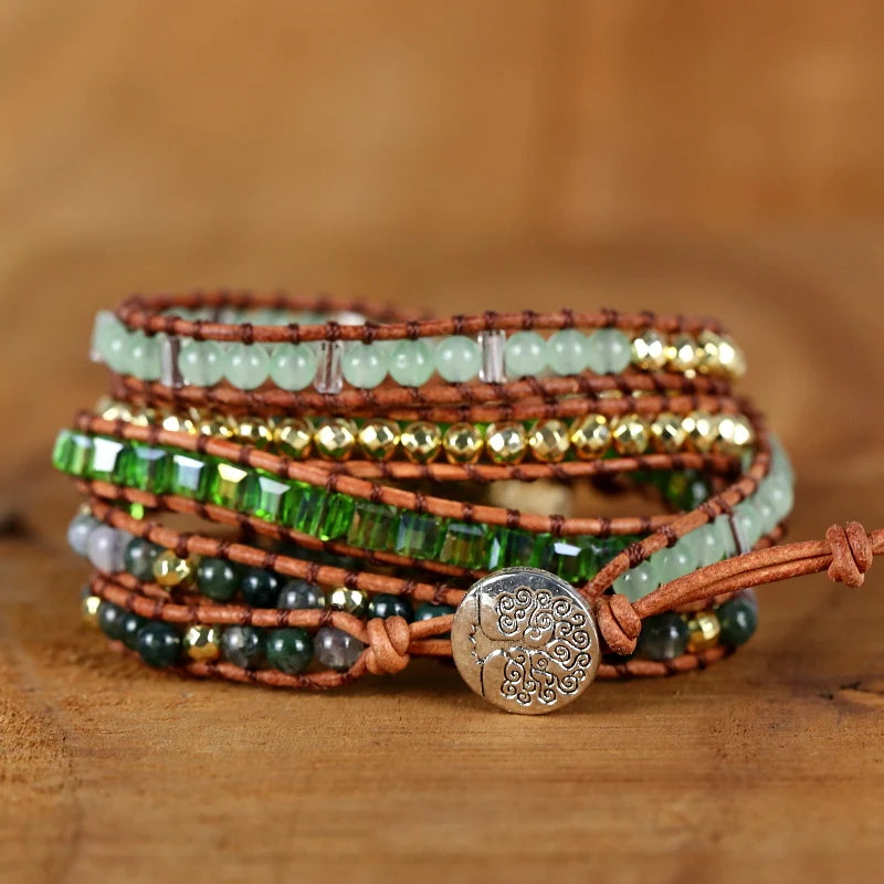 Fervent Leather Wrap Bracelet With Crystal Quartz Charm