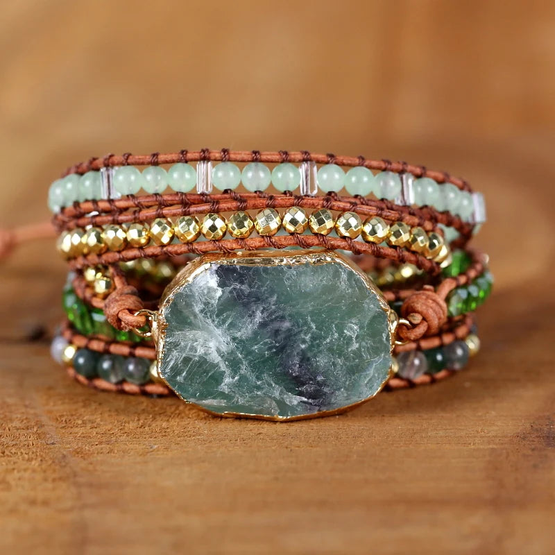 Fervent Leather Wrap Bracelet With Crystal Quartz Charm
