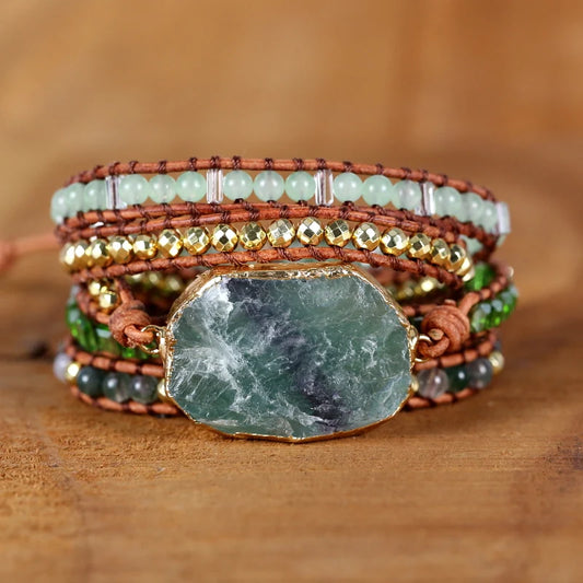 Fervent Leather Wrap Bracelet With Crystal Quartz Charm