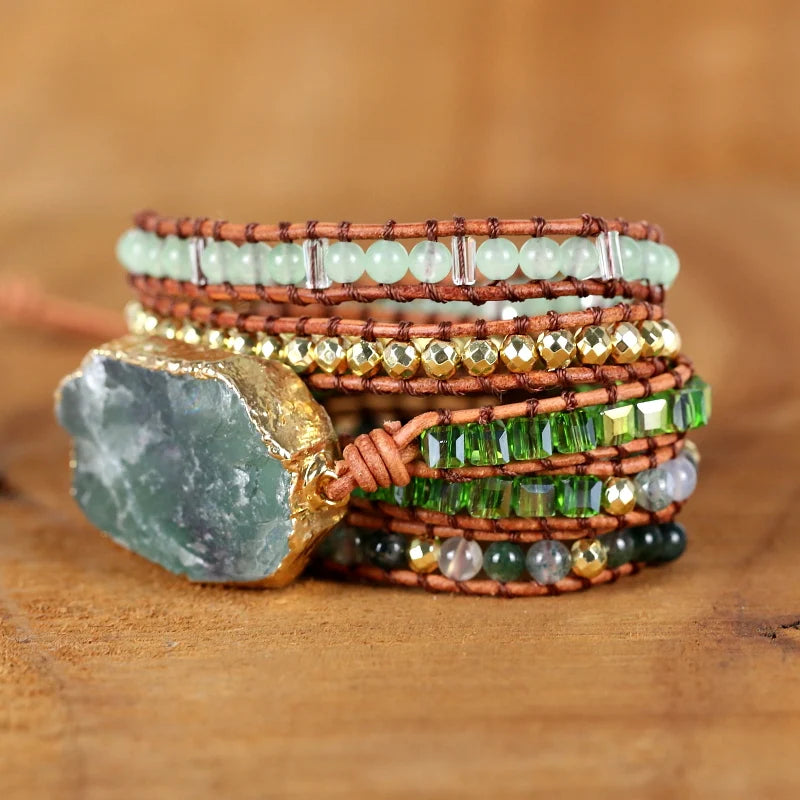 Fervent Leather Wrap Bracelet With Crystal Quartz Charm
