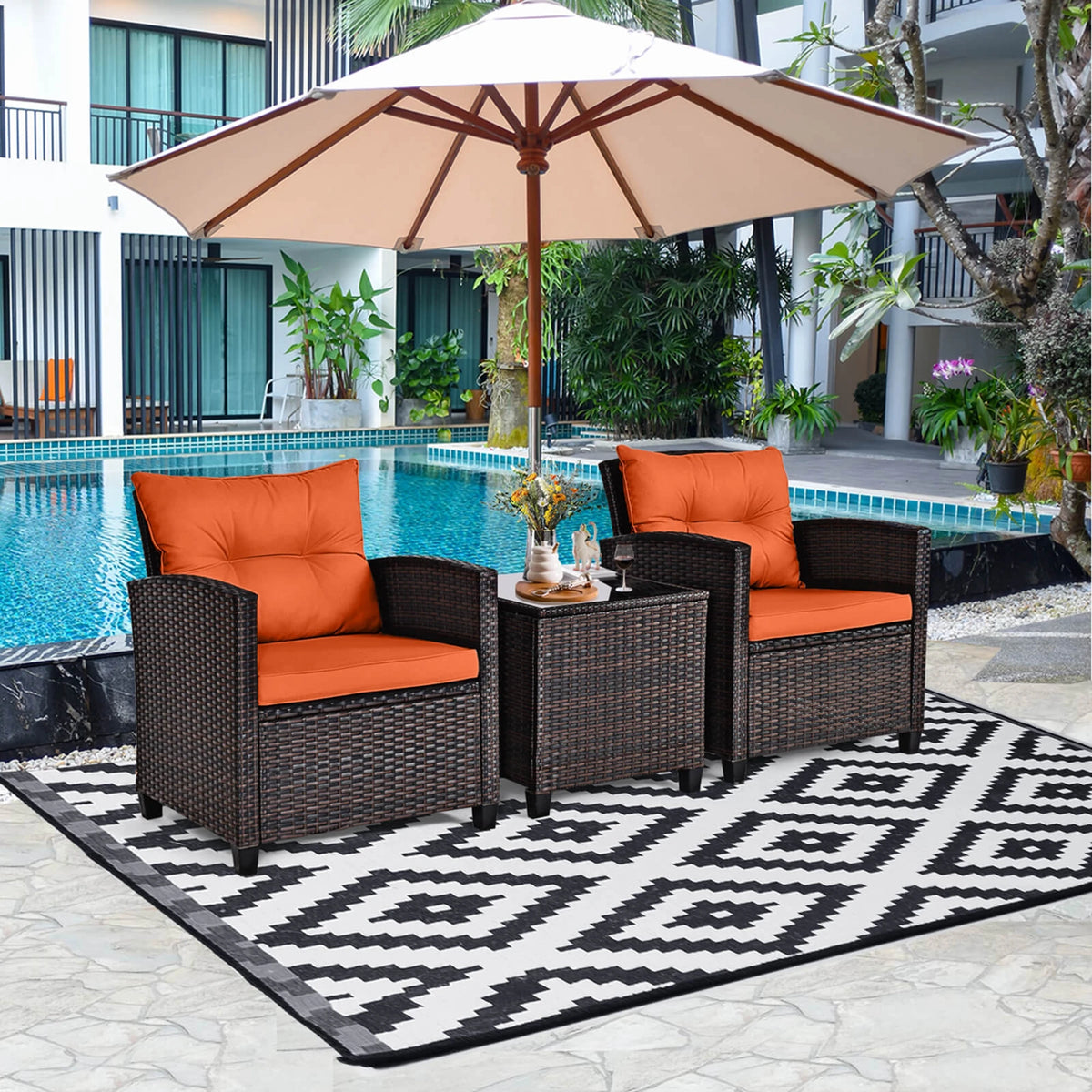 HOMASIS Premium Rattan Patio Conversation Set With Cushions