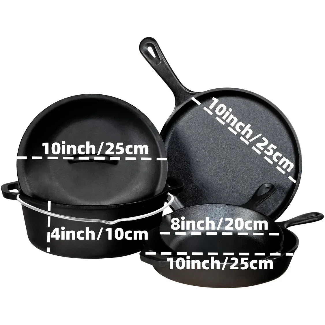 Preseasoned Cast Iron Skillet Set for Oven Grill and Campfire