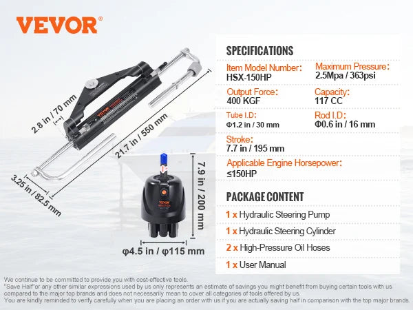 SucceBuy Hydraulic Outboard Steering Kit With Helm Pump