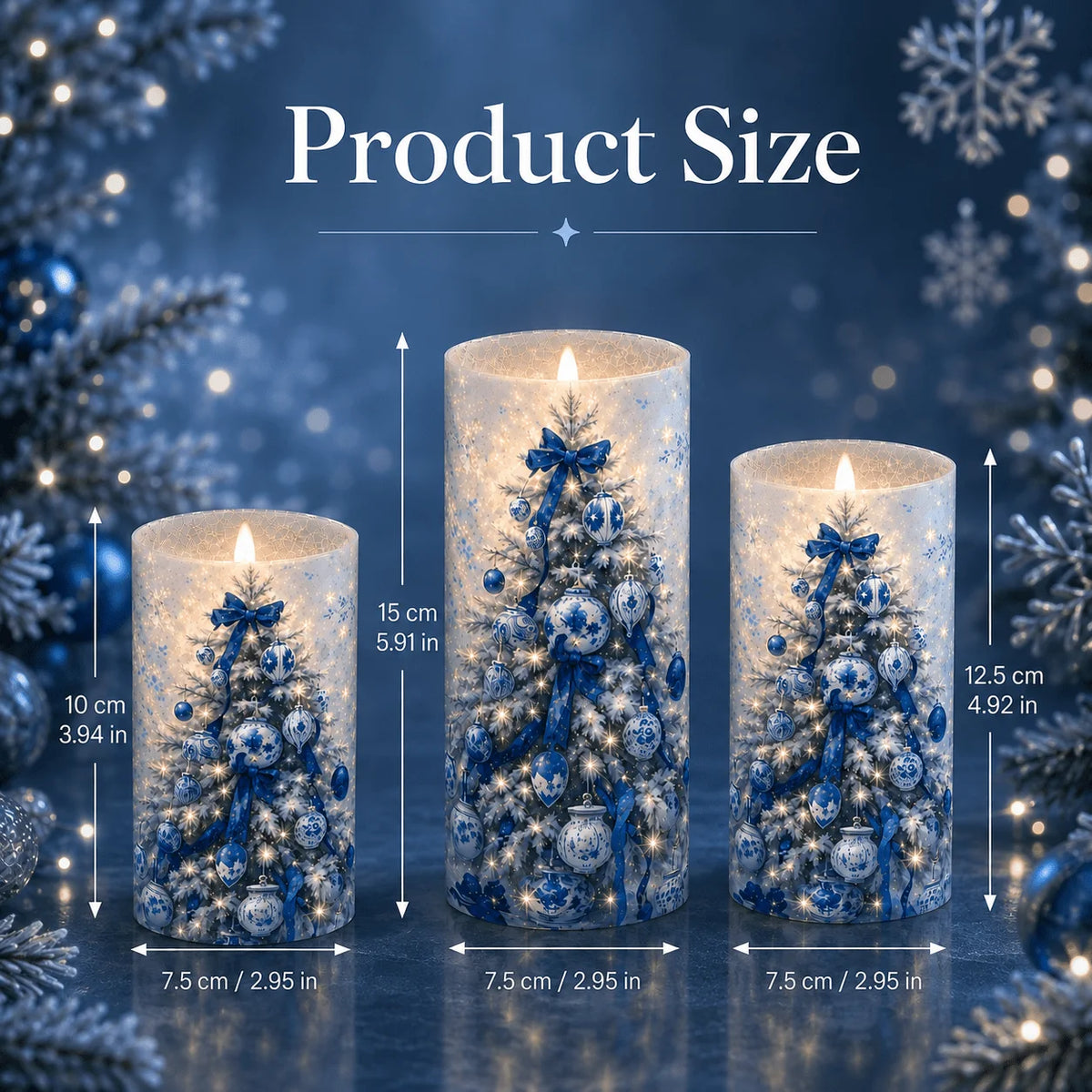 Christmas Flameless Candles With Snowy Tree Pattern Holiday Decor