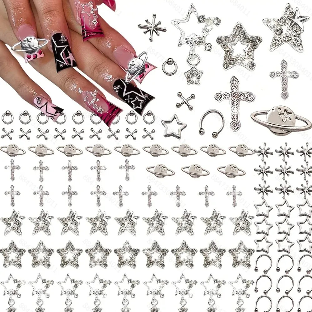 Star Planet And Cross Metal Charms For Acrylic Nail Art
