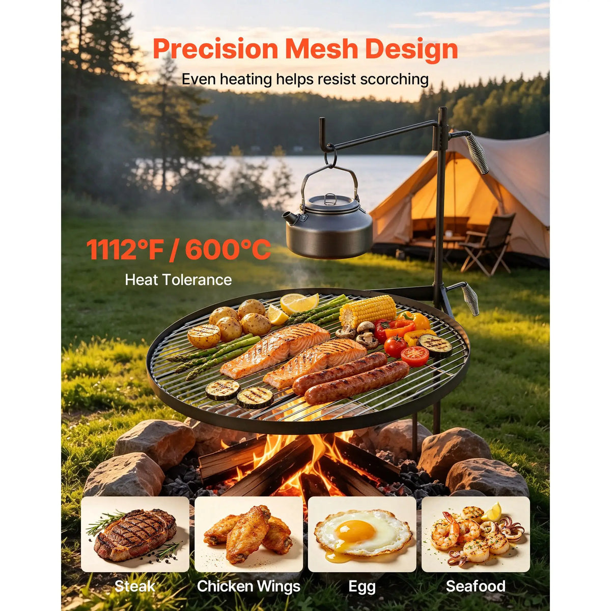 Heavy Duty Swivel Campfire Grill Portable Adjustable Outdoor Cooking Grate