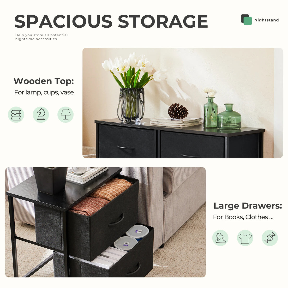 JHK Modern Fabric Drawer Living Room Storage Cabinet