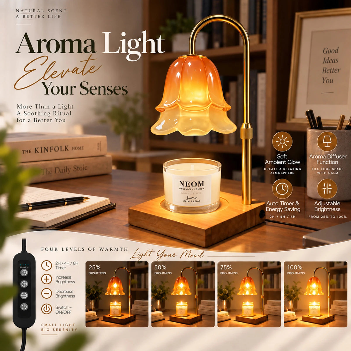 Flower Candle Warmer Lamp With Timer And Adjustable Brightness