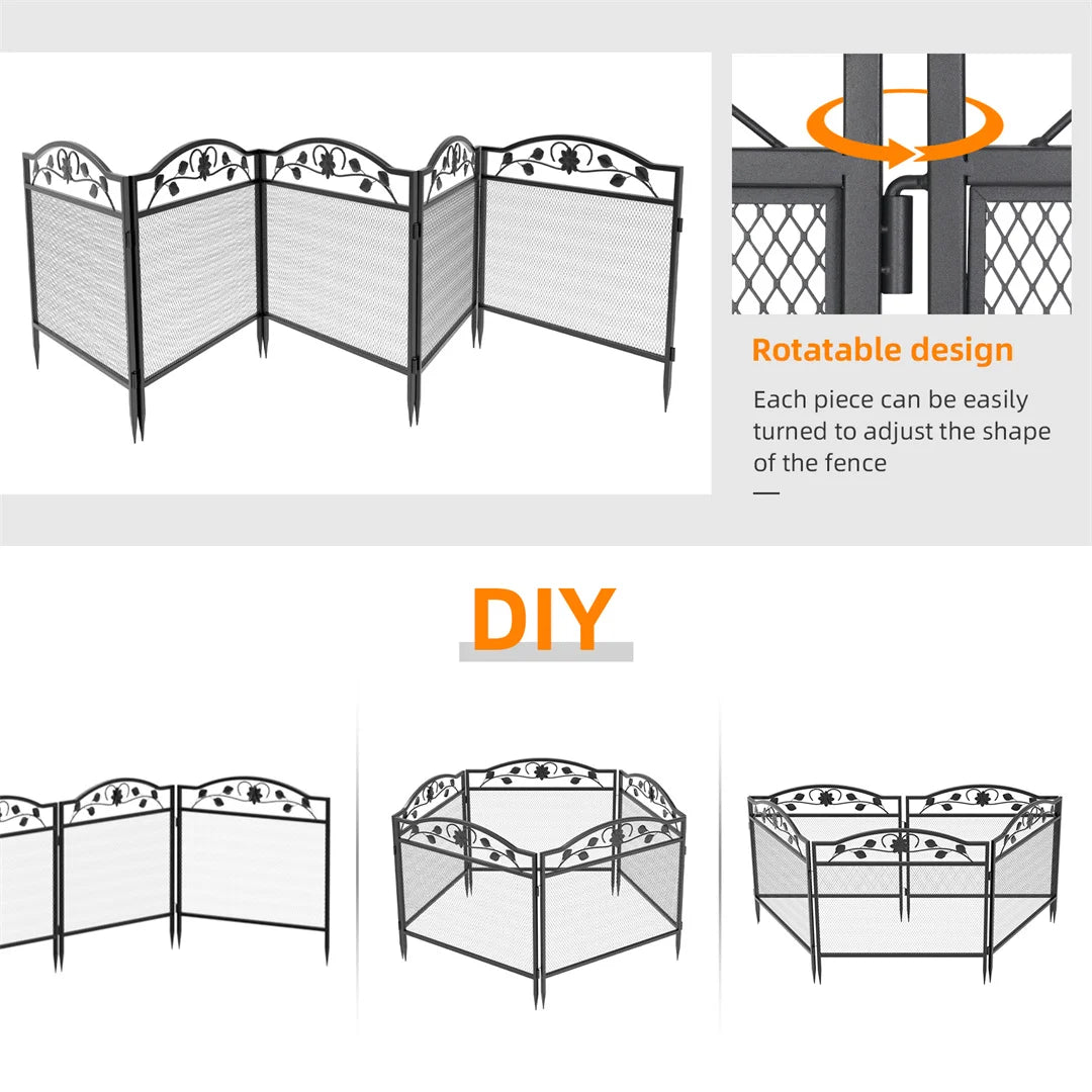 5-Panel Heavy Duty Metal Dog Playpen, Outdoor Pet Fence Exercise Pen with Decorative Design for Dogs & Small Animals, Indoor Garden Kennel
