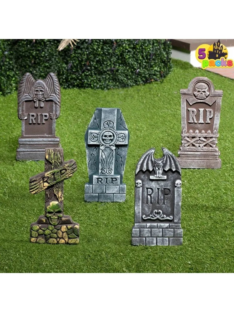 Halloween Foam Graveyard Tombstones With Metal Stakes Outdoor Decor
