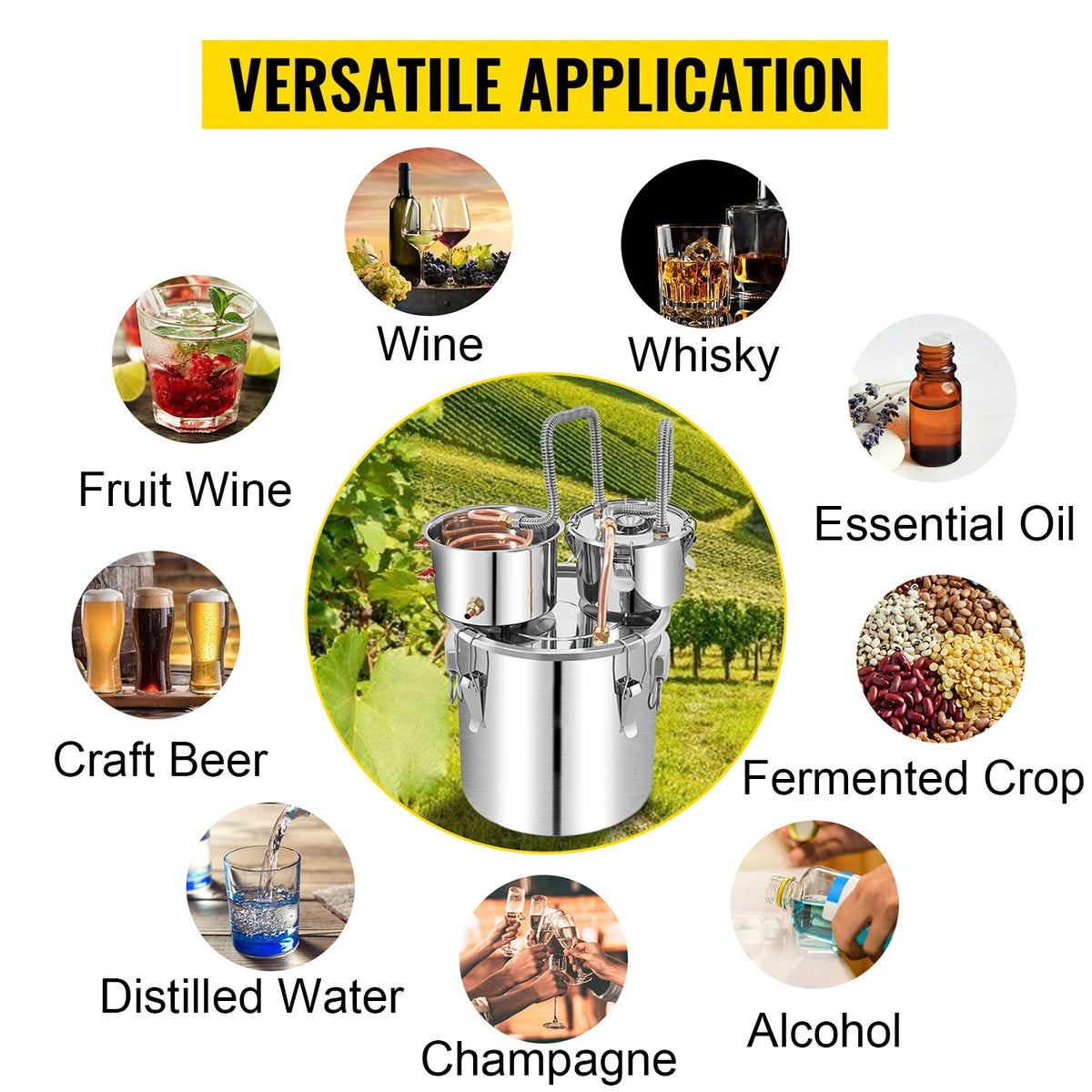 SucceBuy 50L Alcohol Water Distiller Bottle Moonshine Equipment Stainless Steel Brewing Machine for Whisky Wine Beer Dispenser
