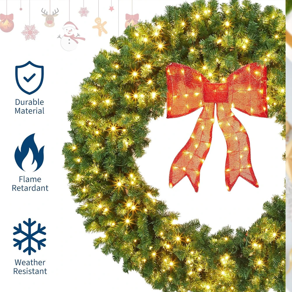Studyset Pre-Lit Christmas Wreath Bow LED Lights Indoor Outdoor Decoration