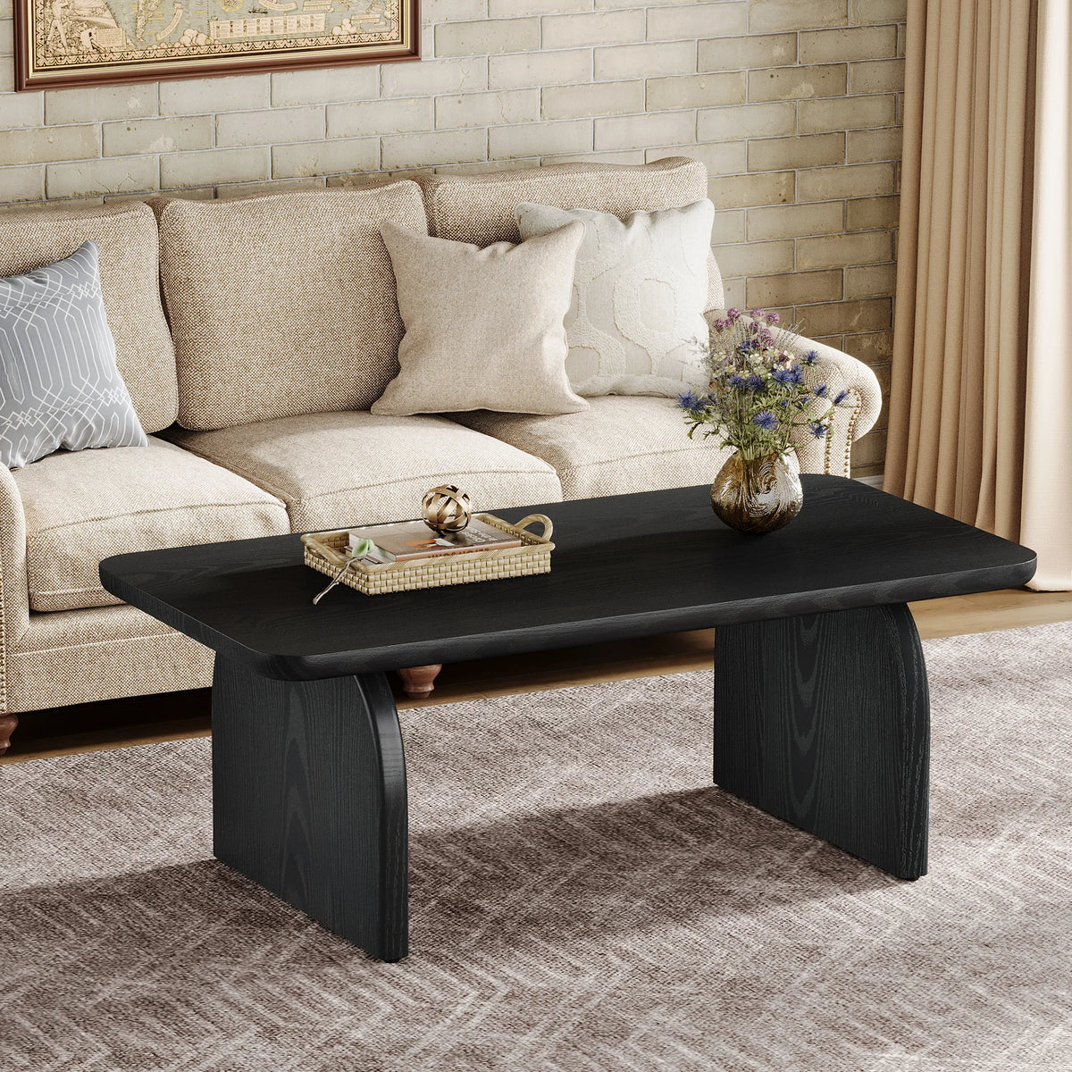 Tribesigns Farmhouse Rectangular Coffee Table with Sturdy Engineered Wood Base
