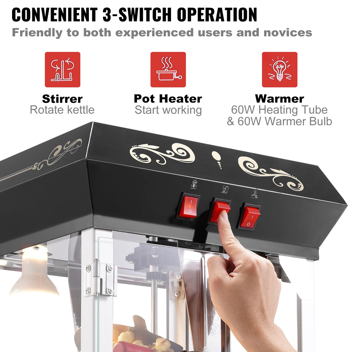 SucceBuy Commercial Countertop Popcorn Maker With Tempered Glass