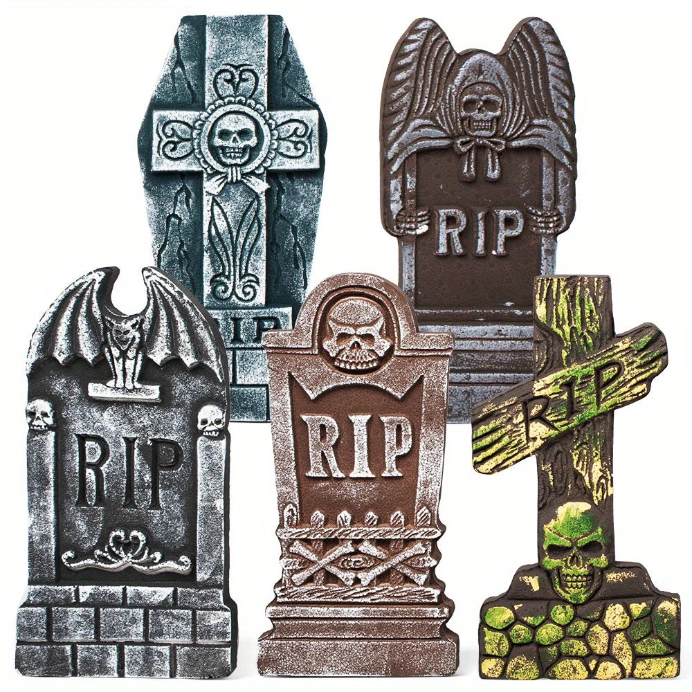 Halloween Foam Graveyard Tombstones With Metal Stakes Outdoor Decor